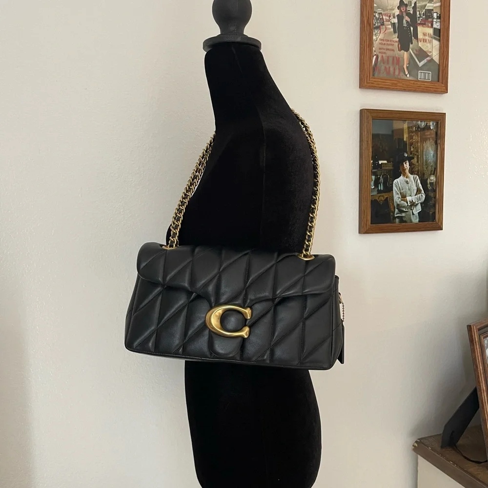 Coach Quilted Tabby 26 Black Leather Shoulder Bag